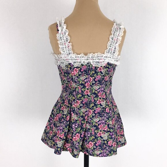 80s Floral Lace Trim Vintage Top Co-ord Set - Picture 7 of 13